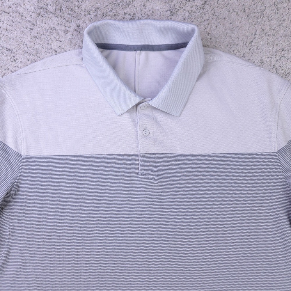 Lululemon Polo Shirt Mens Medium Tech Pique Striped Short Sleeve Gray Knit GUC - Picture 3 of 7